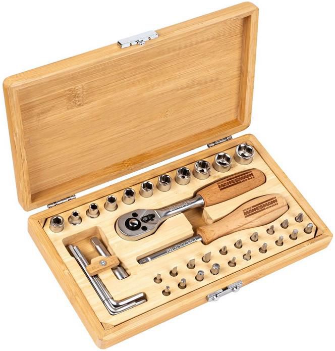 Brüder Mannesmann Werkzeugsatz in Bambuskassette, 41 tlg. für 16,45€ (statt 35€)   Prime