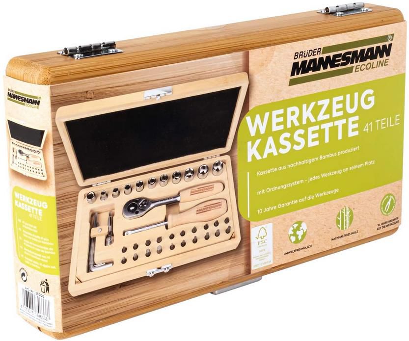 Brüder Mannesmann Werkzeugsatz in Bambuskassette, 41 tlg. für 16,45€ (statt 35€)   Prime