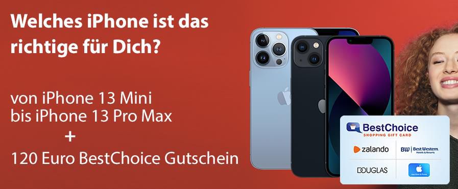 Apple iPhone 13 Mini für 1€ + Vodafone Young Allnet Flat mit 30GB LTE für 39,99€ mtl. + 120€ Best Choice Gutschein