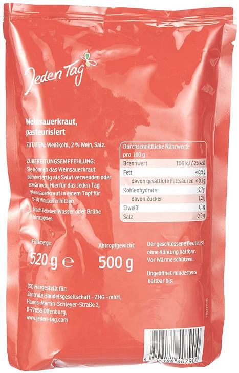 Jeden Tag 520g Beutel Weinsauerkraut ab 0,46€   Prime Sparabo