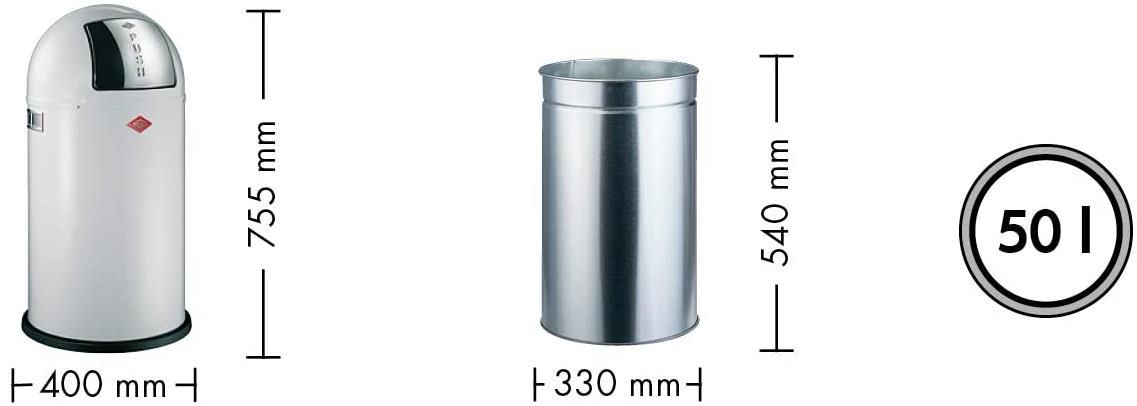 Wesco Pushboy Abfalleimer mit 50 Liter aus Edelstahl, Weiß Matt für 63,99€ (statt 76€)