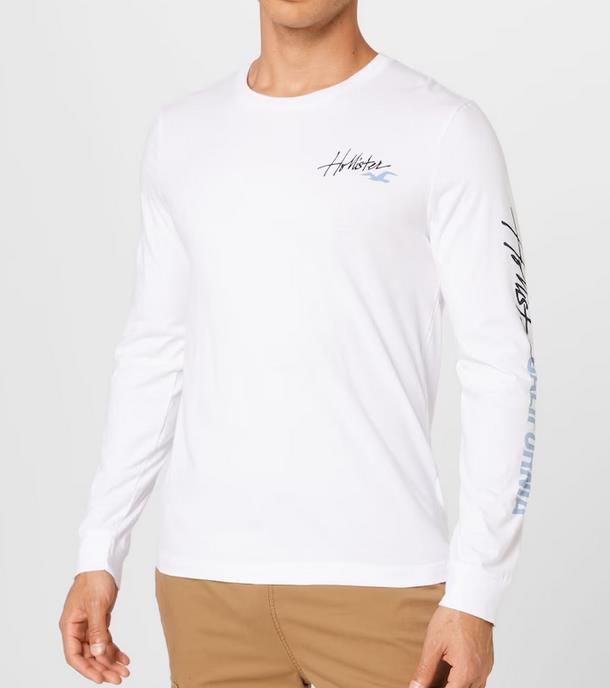 Hollister Langarm Herren Shirt in Weiß für 9,95€ (statt 20€)