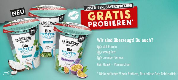 Gläserne Molkerei: Bio Protein Joghurt probieren   unzufrieden: Geld zurück