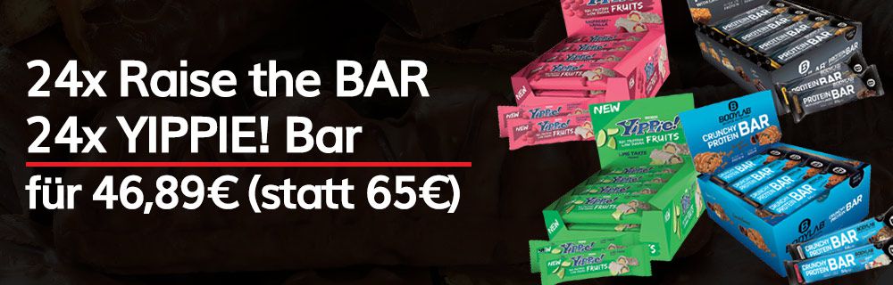 24x Raise the BAR Proteinriegel + 24 YIPPIE Bar