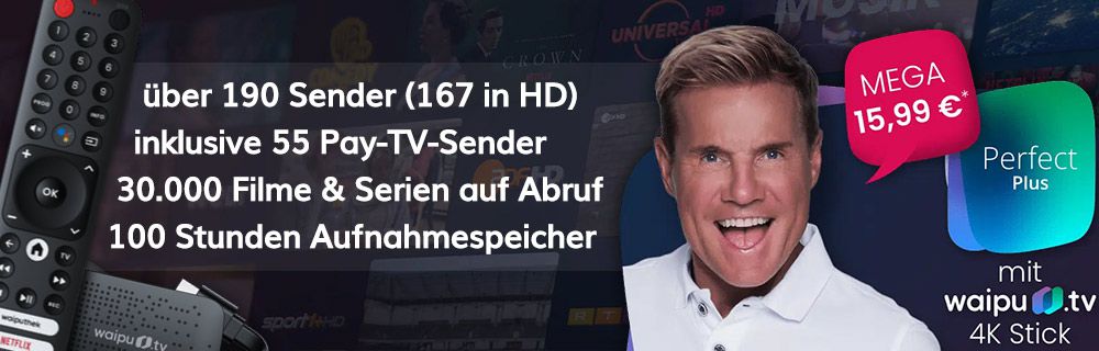 12 Monate waipu TV Perfect Plus inkl. Pay-TV Sender + 4K TV Stick