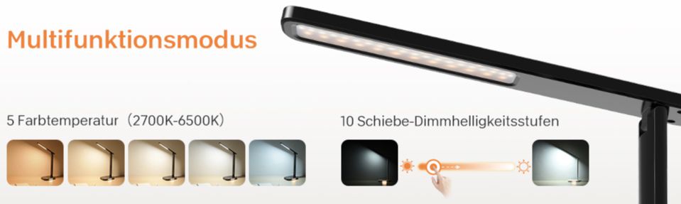 AloftSun 12W LED Schreibtischlampe mit USB Port, 5 Farben & 10 Helligkeitsstufen für 12,99€ (statt 20€)
