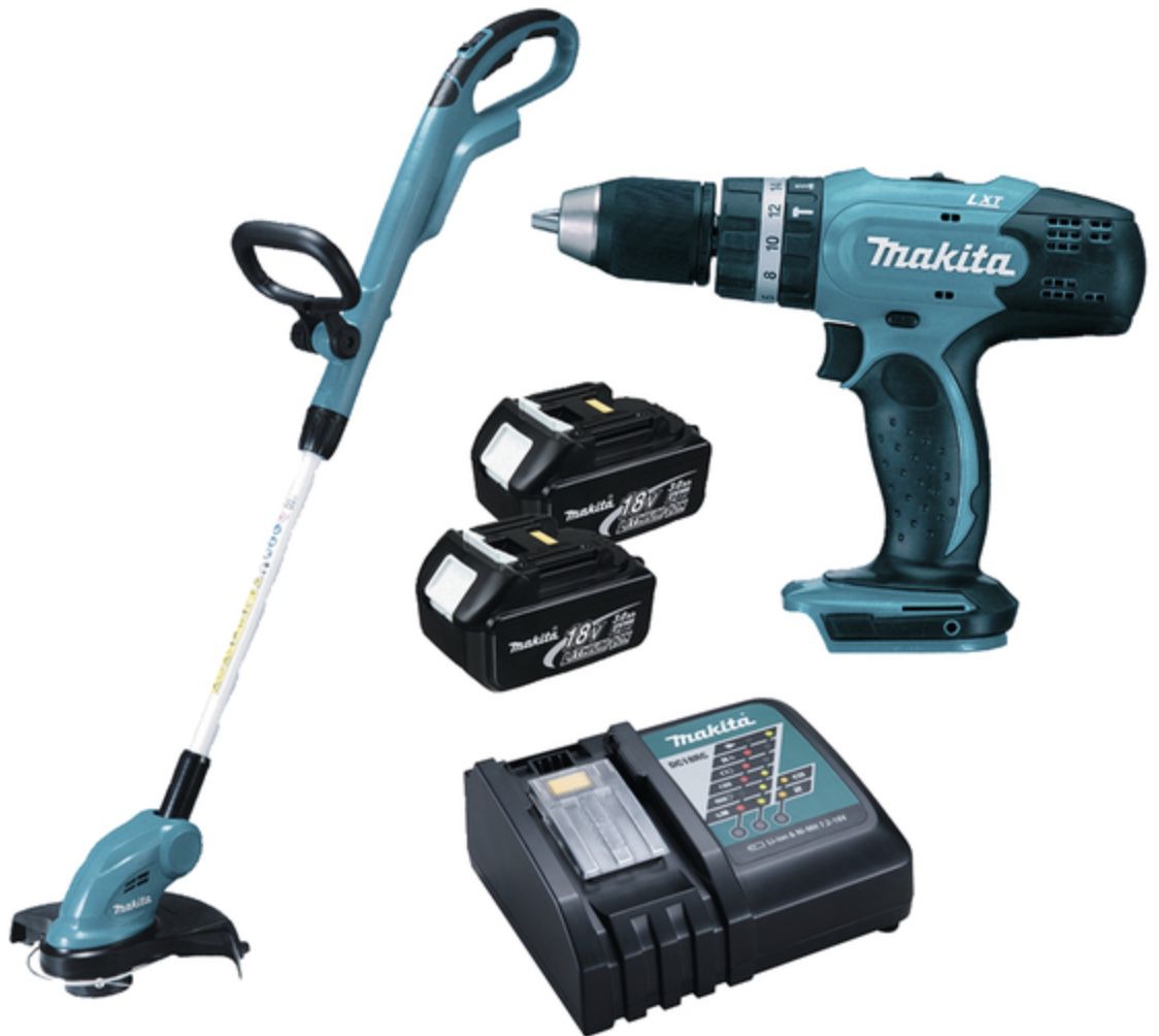 Makita 18V Schlagbohrmaschine +  18V Rasentrimmer + 2 Akkus je 3 Ah für 199,99€ (statt 258€)