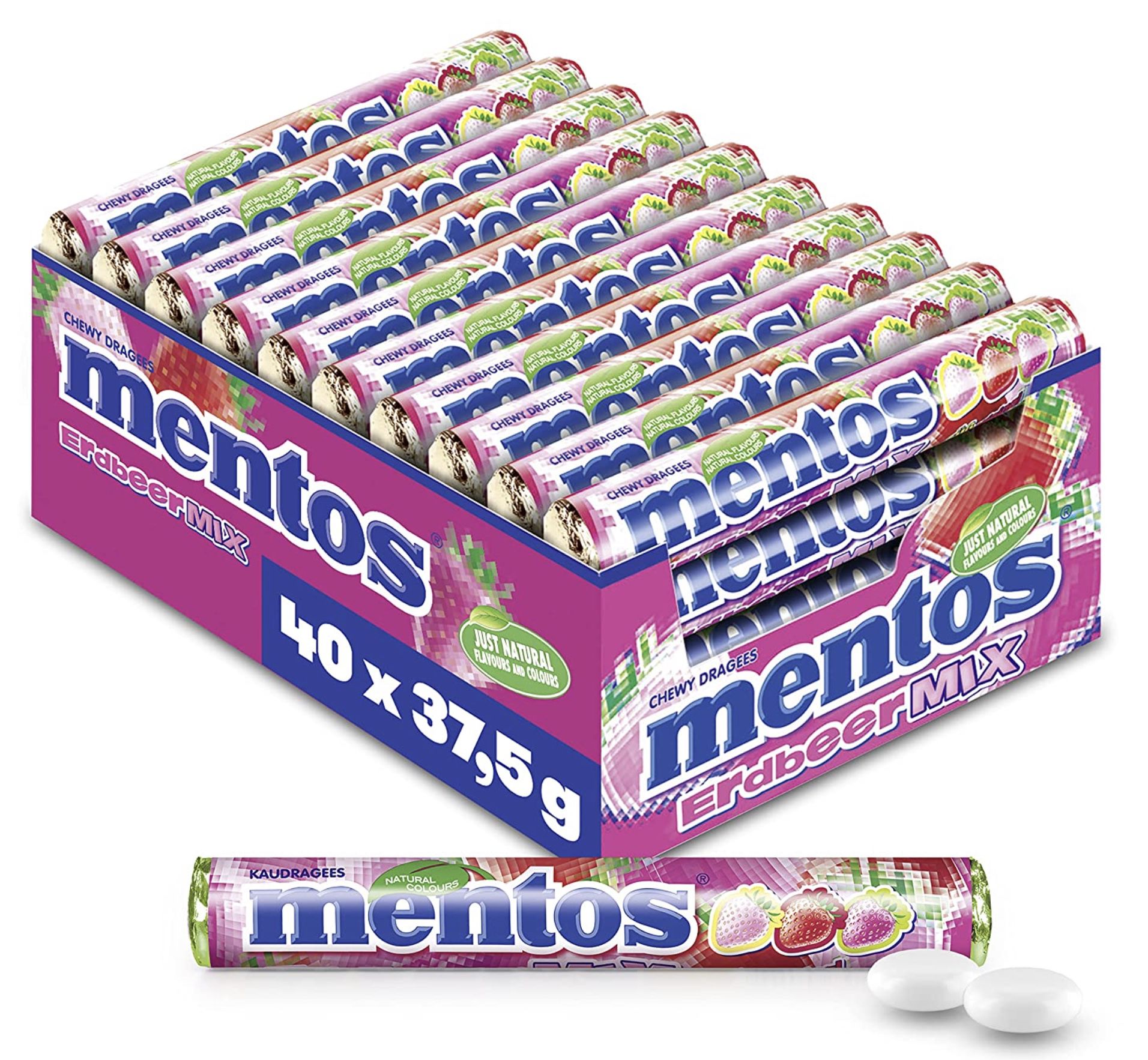 40er Pack Mentos Erdbeer Mix Dragees Kaubonbons für 9,79€ (statt 20€)