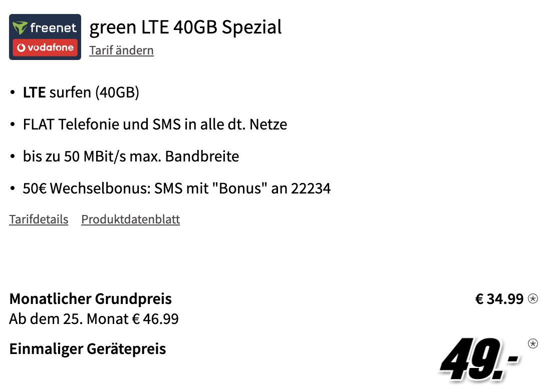 Samsung Galaxy S22+ 5G für 49€ + Vodafone Allnet Flat mit 40GB LTE für 34,99€ mtl. + 50€ Bonus