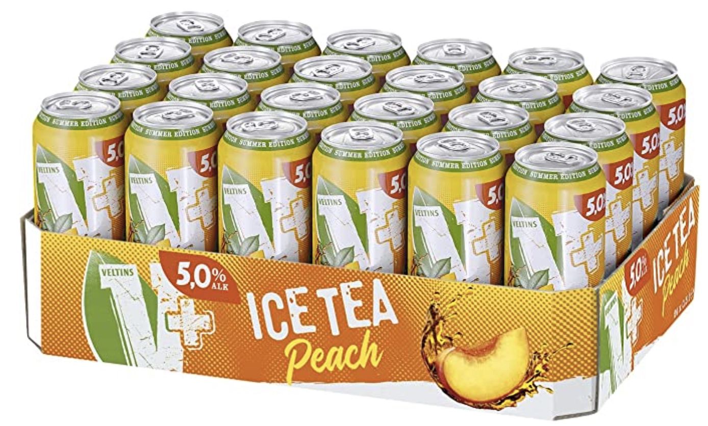 24x V+ Ice Tea Peach Biermischgetränk (je 0,5 L) für 16,14€ + Pfand (statt 21€)