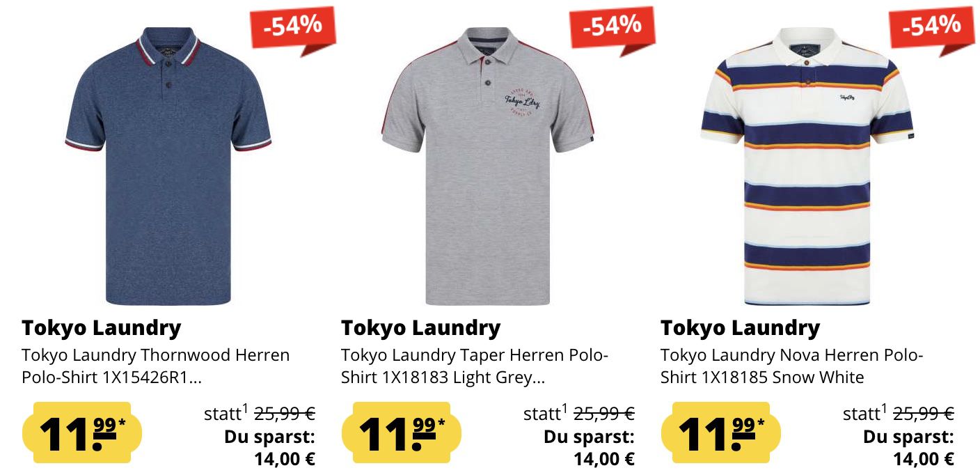 Tokyo Laundry T Shirts je 7,99€ oder Poloshirts je 11,99€ + 5€ Gutschein