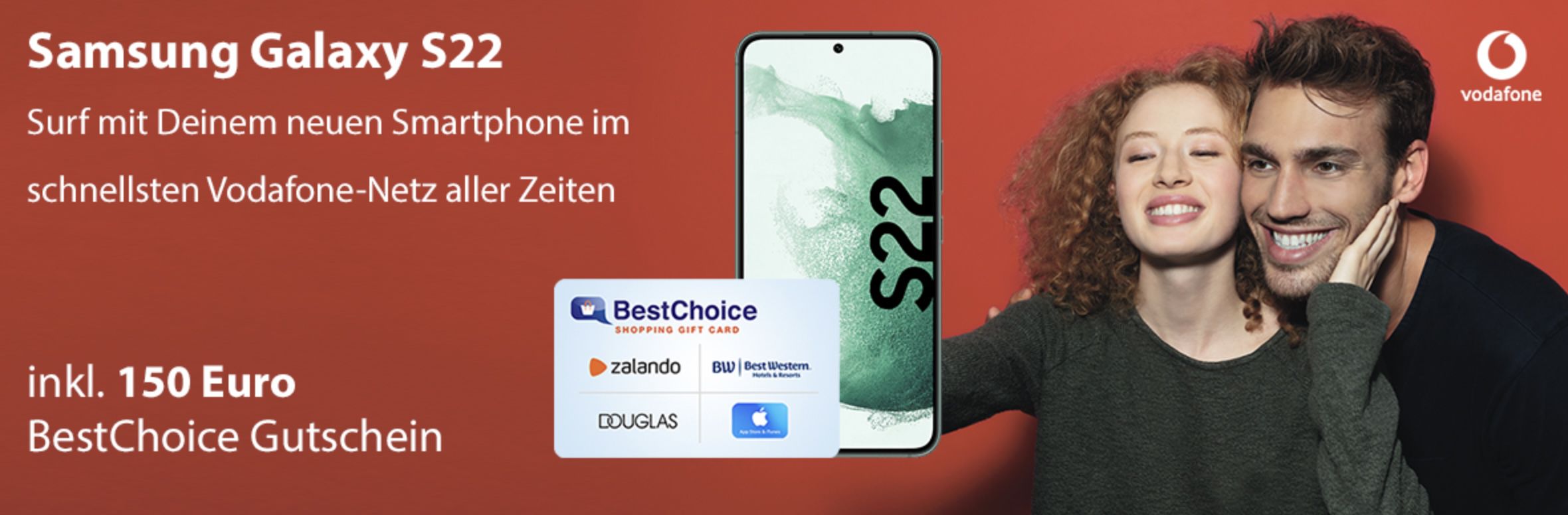 Junge Leute: Samsung Galaxy S22 für 1€ + Vodafone Young mit 30GB 5G/LTE für 39,99€ mtl. + 150€ Gutschein