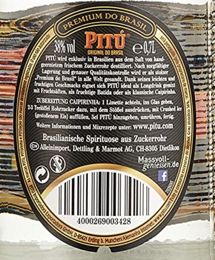 Pitu Premium do Brasil Cachaca Spirituose aus Zuckerrohr für 8,99€ (statt 14€)   Prime