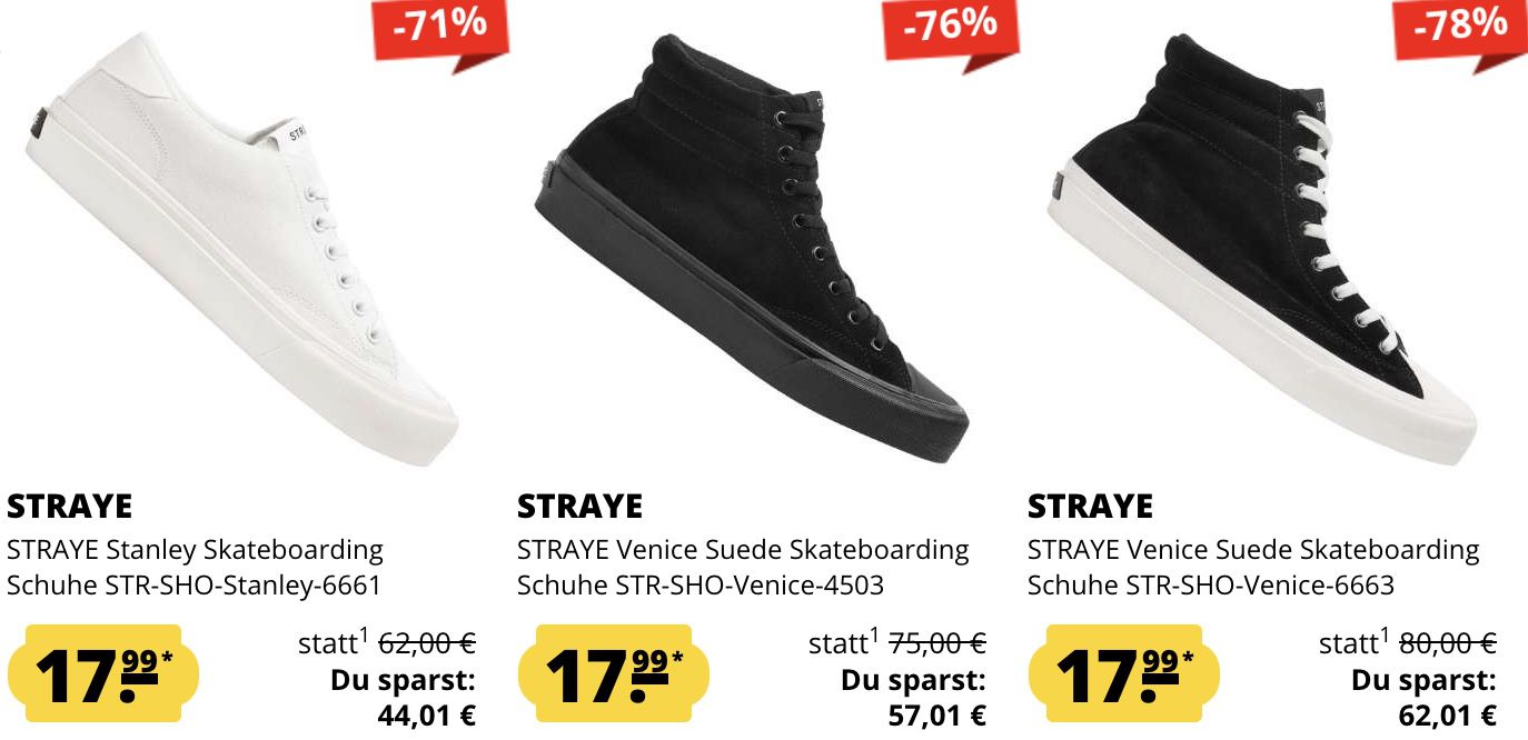 STRAYE Skateboarding Schuhe für je 17,99€ zzgl. VSK (statt 49€)