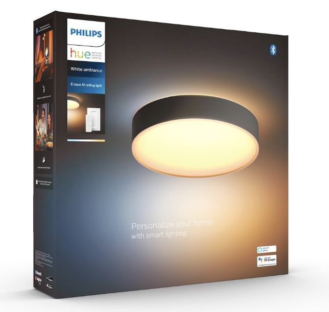 Philips Hue White Ambiance Enrave Ceiling M Deckenleuchte + Dimmschalter V2 + Bridge + Google Nest Mini für 164,89€