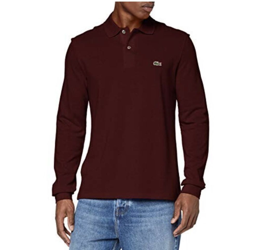 Lacoste Langarmpolo aus meliertem Petit Piqué in Burgunder für 50,99€ (statt 74€)