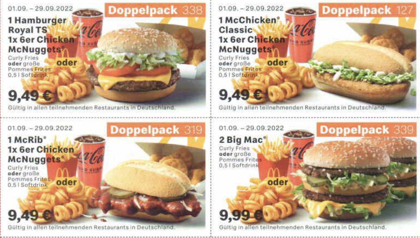 McDonalds Gutscheine Oktober 2022   auch als PDF zum ausdrucken