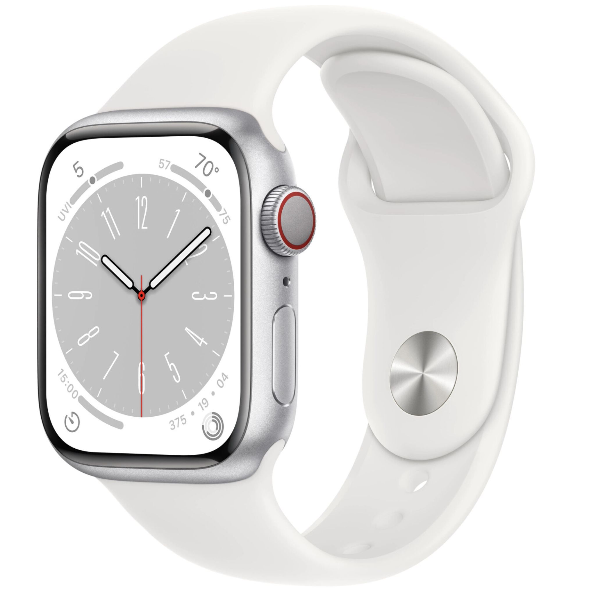 Apple Watch Series 8 (41mm, GPS, Cellular) mit weißem Sportband für 495€ (statt 619€)
