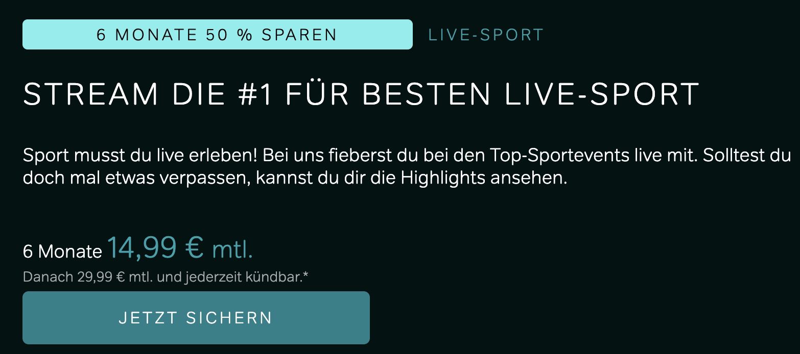 6 Monate WOW Live Sport Ticket (Bundesliga uvm.) für 14,99€ mtl. (statt 30€)