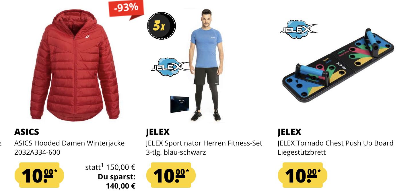 SportSpar: Alles für 10€ Fixpreis Aktion   z.B. JELEX Liegestützbrett (statt 16€)