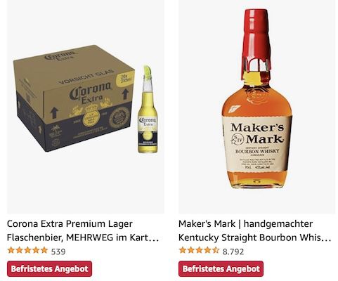 Amazon: Bier, Wein und Spirituosen z.B. Maker’s Mark Whisky für 19,79€ (statt 26€)