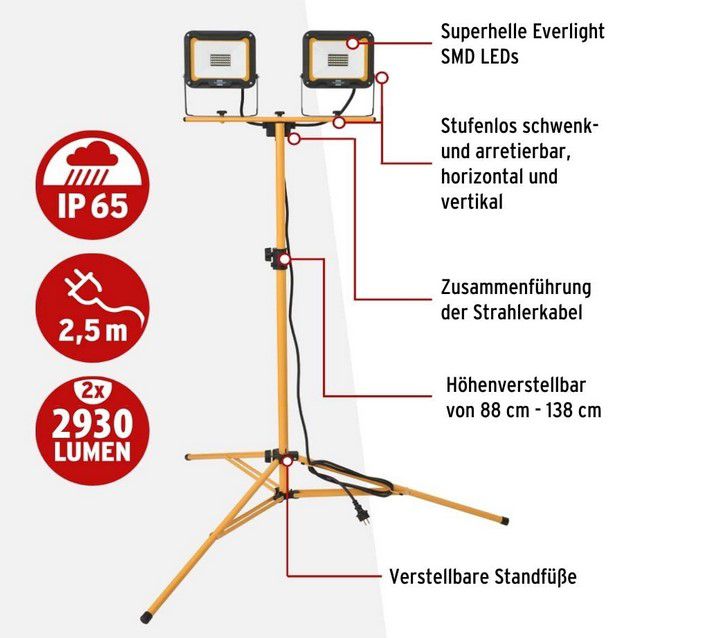 Brennenstuhl JARO 6000 T Doppel Stativ LED Strahler 60W für 69,99€ (statt 110€)