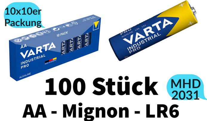 VARTA Industrial Pro &#8211; 100er Pack Batterien AA Mignon für 27,99€ (statt 35€)