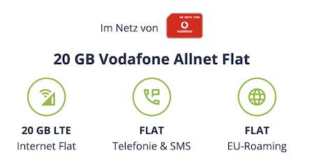 🔥 Vodafone Allnet Flat mit 20GB LTE für 9,99€ mtl.