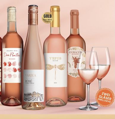 🍷 6 Flaschen Rosewein im Vinos Rosado Paket + 2 Gläser für 29,99€ (statt 58€)