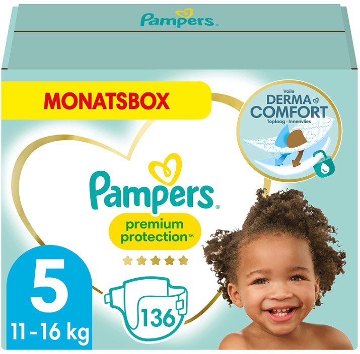 136er Pampers Baby Windeln Größe 5 (11 16kg) Premium Protection ab 32,17€ (statt 45€)