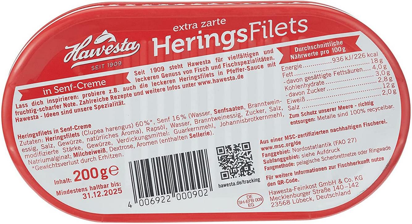 10x Hawesta Heringsfilet in Senf Creme, 200 g Dosen ab 10,64€ (statt 17€)   Prime Sparabo