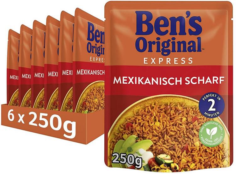 6er Pack Bens Original Express Reis Mexikanisch Scharf, 250g ab 8€ (statt 12€)   Prime Sparabo