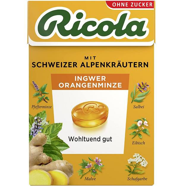 🌿 Ricola Ingwer Orangenminze Kräuterbonbon ohne Zucker ab 1,23€