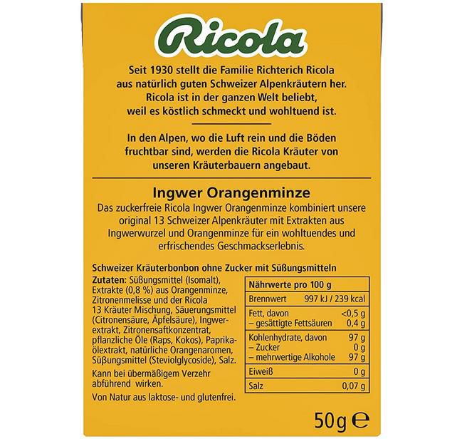 🌿 Ricola Ingwer Orangenminze Kräuterbonbon ohne Zucker ab 1,23€
