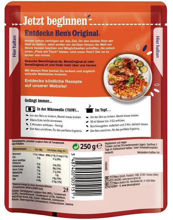 6x Bens Original Express Reis Mediterran (250g) ab 8,63€ (statt 14€)