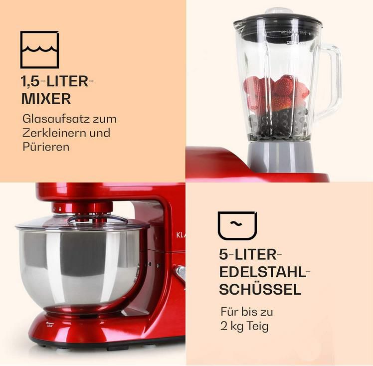 Klarstein Lucia Rossa Universal Küchenmaschine mit Fleischwolf für 89,99€ (statt 140€)