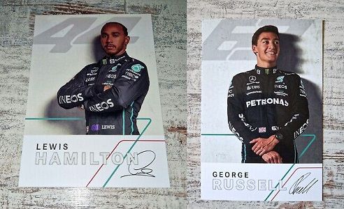 Gratis: Mercedes Formel Eins  und AMG Motorsport Autogrammkarten u.a. Lewis Hamilton