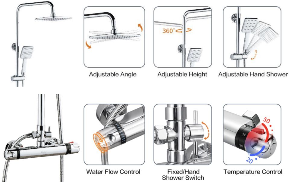 Cobbe Duschsystem mit Thermostat und quadratische Handbrause für 74,99€ (statt 115€)