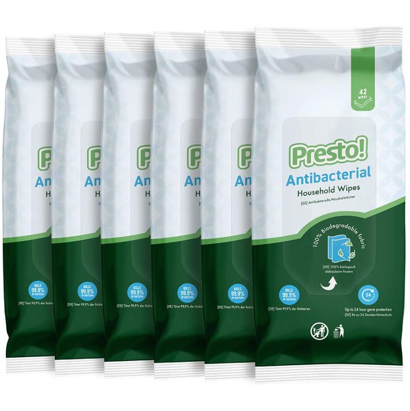6x 42 Amazon Presto! biologisch abbaubare antibakterielle Tücher ab 4,97€ (statt 10€) &#8211; Sparabo