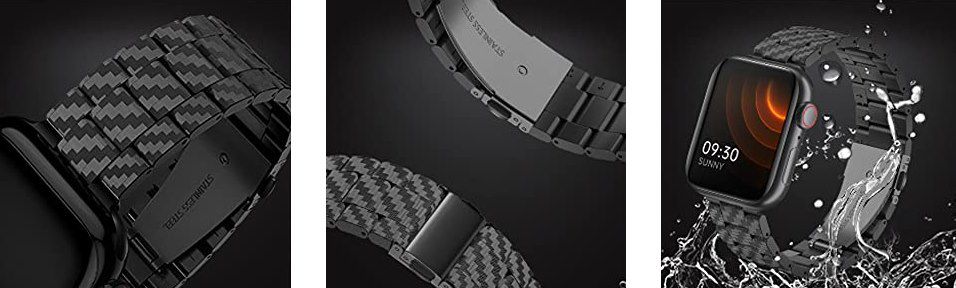 QAZN Apple Watch Armband aus Carbonfaser im Edelstahllook ab 5,99€   Prime