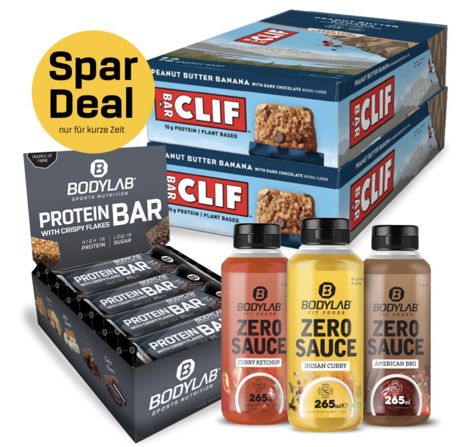 12x Crispy Protein Bar + 12x Clif Bar + 3x Zero Sauce für 48,21€ (statt 60€)