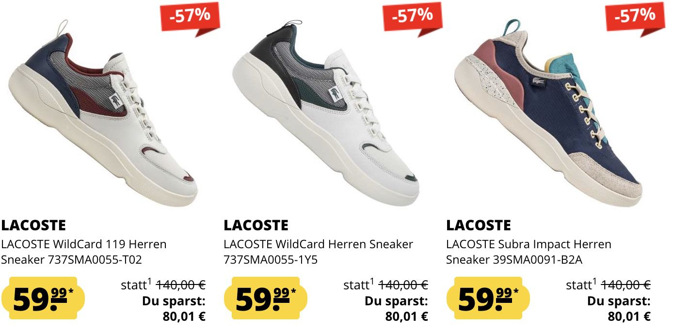 SportSpar: Lacoste Sale + 5€ Gutschein   z.B. WildCard 119 Herren Sneaker ab 55€ (statt 102€)