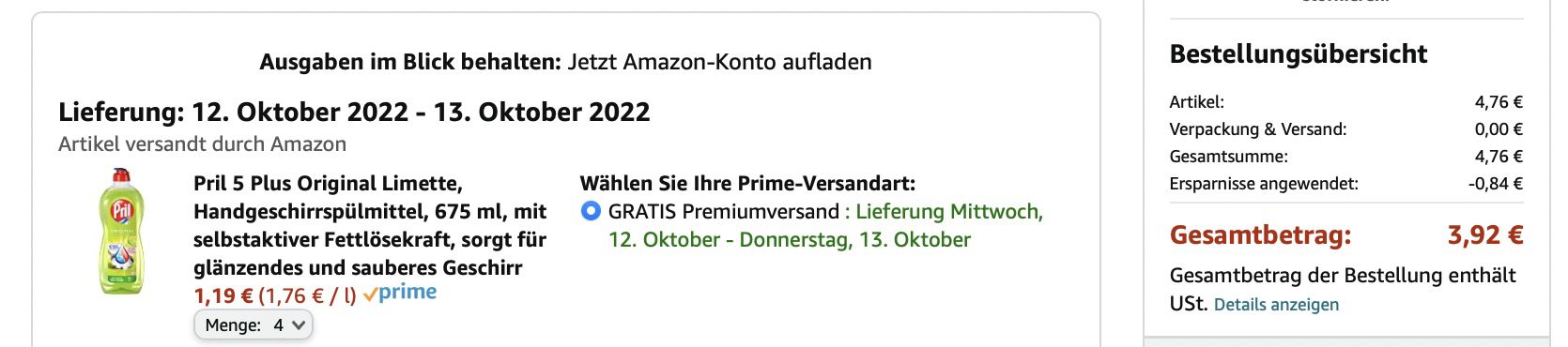 4x Pril 5 Plus Original Limette Handgeschirrspülmittel ab 3,92€ (statt 7€)   Prime