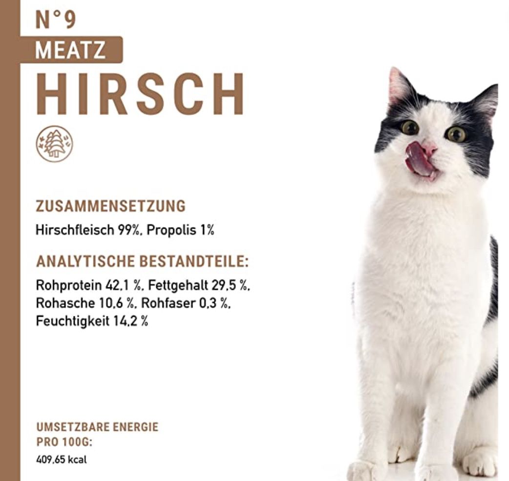 45g catz finefood Meatz Katzen Leckerlies Hirsch N° 9 für 0,90€ (statt 3€)   Prime Sparabo