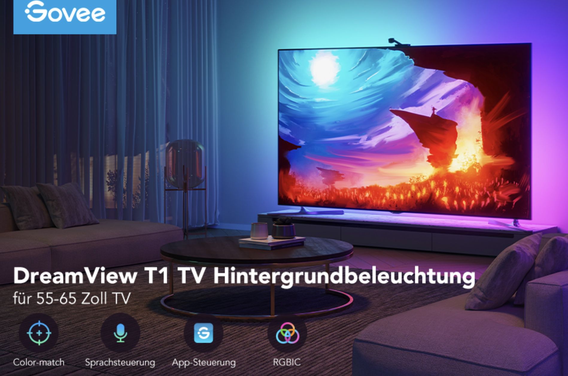 Govee LED RGBIC TV Hintergrundbeleuchtung mit Sync für 49,39€ (statt 73€)