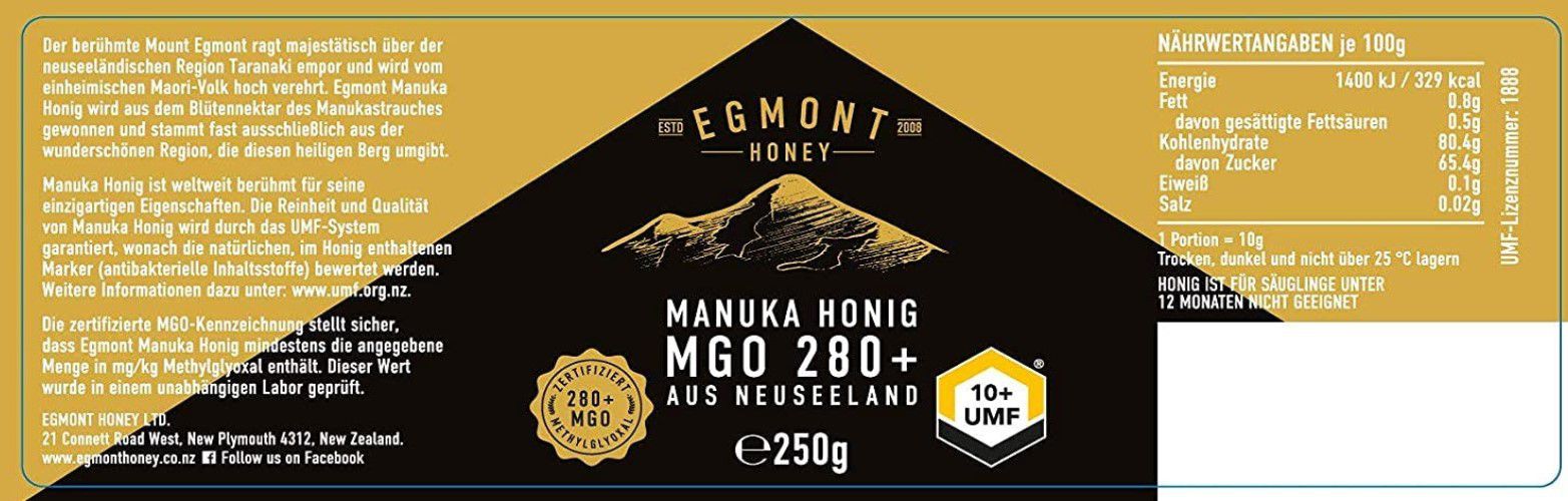 Manuka MGO 250 280+ UMF 10+ 250g Egmont Honig für 19,99€ (statt 28€)