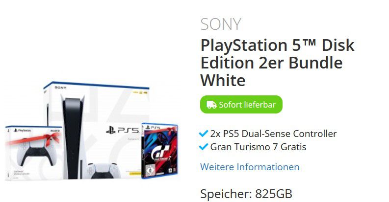 PlayStation 5 + 2 Controller + Gran Turismo 7 für 124,90€ + 80GB Vodafone Allnet für 49,99€ mtl. + 100€ Bonus