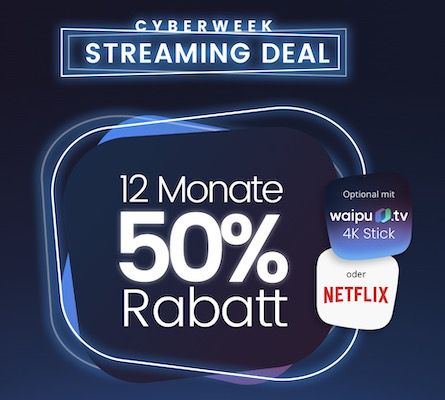 50% Rabatt auf waipu TV für 12 Monate &#8211; z.B. Perfect Plus inkl. Netflix ab 12,25€ mtl.