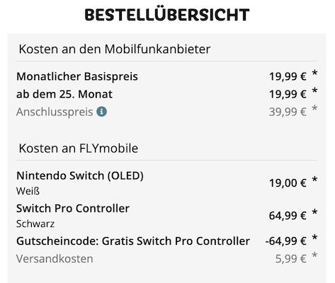Nintendo Switch OLED + Pro Controller für 19€ + Vodafone Allnet 20GB LTE für 19,99€ mtl.