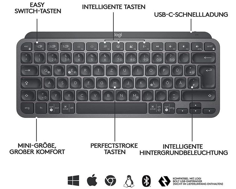 Logitech MX Keys Mini Tastatur (Mac, PC Android) für 59€ (statt 70€)